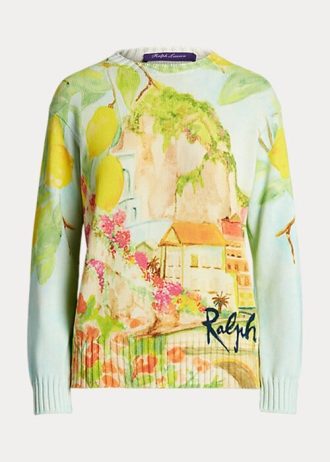 Çok Renkli Kadın Ralph Lauren Baskılı Pamuklu Yuvarlak Yaka Kazaklar