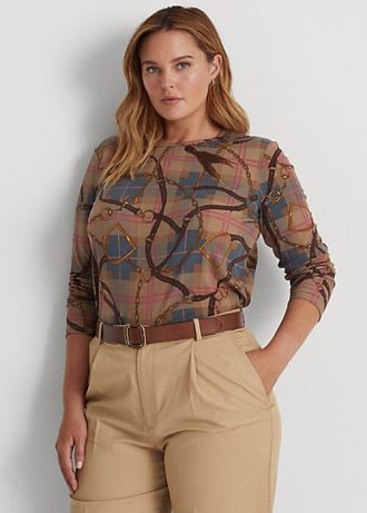 Çok Renkli Kadın Ralph Lauren Ekose Streç Pamuklu Uzun Kollu Üstler