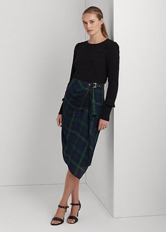 Çok Renkli Kadın Ralph Lauren Ekose Tokalı Jorjet Etekler