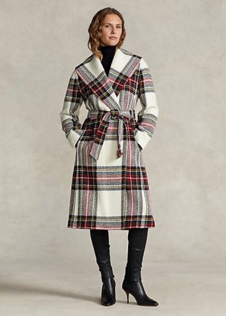 Çok Renkli Kadın Ralph Lauren Ekose Yün Karışımlı Balıksırtı Sarma Montlar