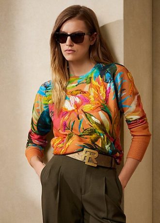 Çok Renkli Kadın Ralph Lauren Grafik Kaşmir Yuvarlak Yaka Kazaklar