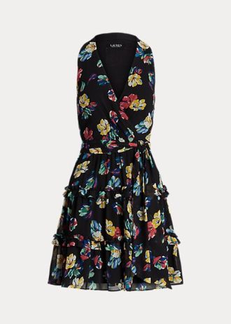 Çok Renkli Kadın Ralph Lauren Çiçekli Buruşuk Georgette Elbise