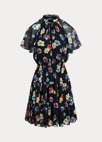 Çok Renkli Kadın Ralph Lauren Çiçekli Buruşuk Georgette Elbise