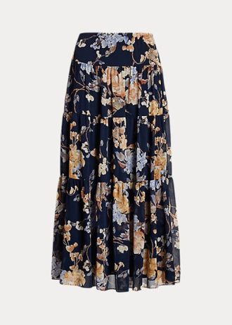 Çok Renkli Kadın Ralph Lauren Çiçekli Buruşuk Georgette Katmanlı Etekler Çok Renkli Kadın Ralph Lauren Çiçekli Buruşuk Georgette Katmanlı Etekler
