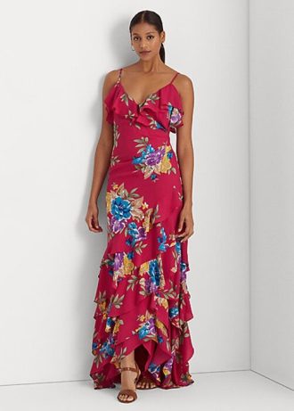 Çok Renkli Kadın Ralph Lauren Çiçekli Georgette Katmanlı Elbise