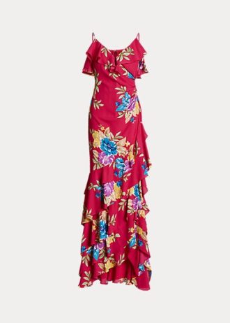 Çok Renkli Kadın Ralph Lauren Çiçekli Georgette Katmanlı Elbise