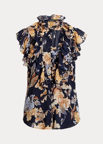 Çok Renkli Kadın Ralph Lauren Çiçekli Georgette Kolsuz Gömlekler