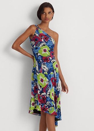 Çok Renkli Kadın Ralph Lauren Çiçekli Georgette Tek Omuz Elbise