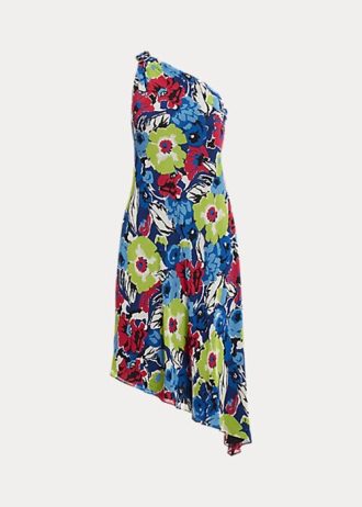 Çok Renkli Kadın Ralph Lauren Çiçekli Georgette Tek Omuz Elbise