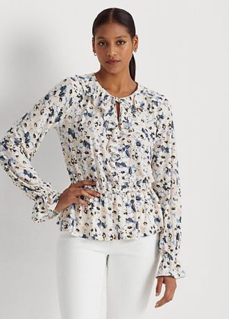 Çok Renkli Kadın Ralph Lauren Çiçekli Jersey Bağcıklı Peplum Üstler