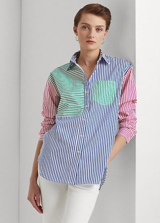 Çok Renkli Kadın Ralph Lauren Çizgili Pamuklu Geniş Kumaş Gömlekler