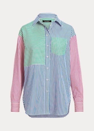 Çok Renkli Kadın Ralph Lauren Çizgili Pamuklu Geniş Kumaş Gömlekler