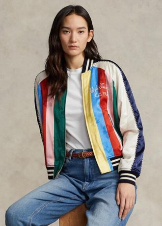 Çok Renkli Kadın Ralph Lauren Çizgili Saten Bomber Ceketler Çok Renkli Kadın Ralph Lauren Çizgili Saten Bomber Ceketler
