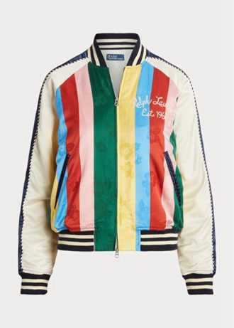 Çok Renkli Kadın Ralph Lauren Çizgili Saten Bomber Ceketler Çok Renkli Kadın Ralph Lauren Çizgili Saten Bomber Ceketler