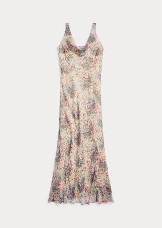 Çok Renkli / Kahverengi Kadın Ralph Lauren Çiçekli Buruşuk İpek Şifon Elbise