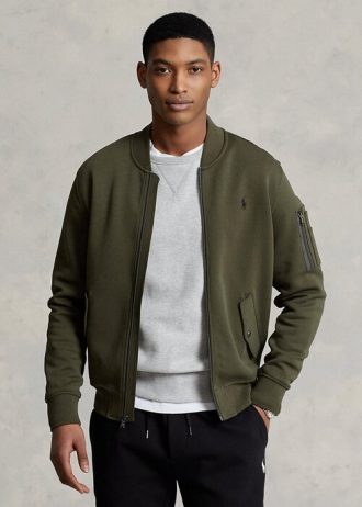 Olive Erkek Ralph Lauren Çift Örgü Bomber Ceketler