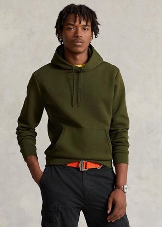 Olive Erkek Ralph Lauren Çift Örgü Kapüşonlu Üst