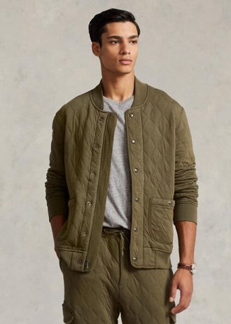 Olive Erkek Ralph Lauren Kapitone Lüks Jersey Ceketler
