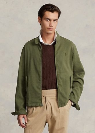 Olive Erkek Ralph Lauren Keten Karışımlı Balıksırtı Desenli Twill Ceketler