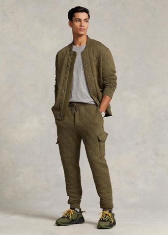 Olive Erkek Ralph Lauren Lüks Jersey Kargo Jogger Pantolon