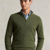 Olive Erkek Ralph Lauren Örgülü Pamuklu Çeyrek Fermuarlı Kazak