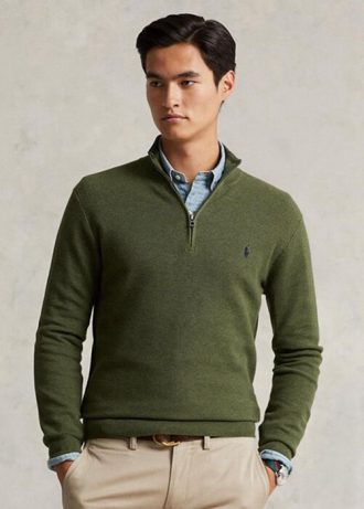 Olive Erkek Ralph Lauren Örgülü Pamuklu Çeyrek Fermuarlı Kazak Olive Erkek Ralph Lauren Örgülü Pamuklu Çeyrek Fermuarlı Kazak