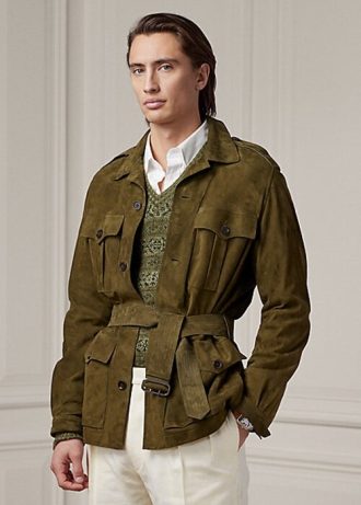 Olive Erkek Ralph Lauren Süet Kemerli Ceketler