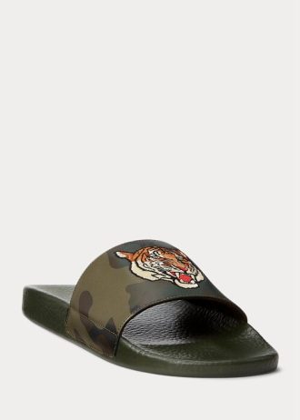 Olive Erkek Ralph Lauren Tiger Kamuflaj Deri Terlik