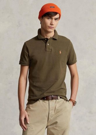 Olive Erkek Ralph Lauren Özel Slim Fit File Polo Tişörtleri