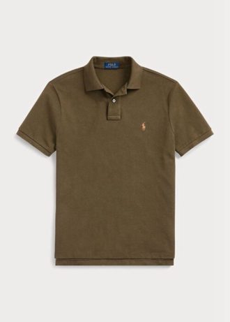 Olive Erkek Ralph Lauren Özel Slim Fit File Polo Tişörtleri