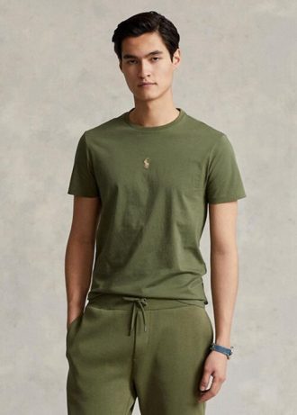 Olive Erkek Ralph Lauren Özel Slim Fit Yuvarlak Yaka Tişörtler