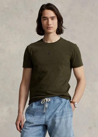 Olive Erkek Ralph Lauren Özel Slim Fit Yuvarlak Yaka Tişörtler