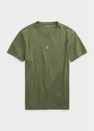 Olive Erkek Ralph Lauren Özel Slim Fit Yuvarlak Yaka Tişörtler