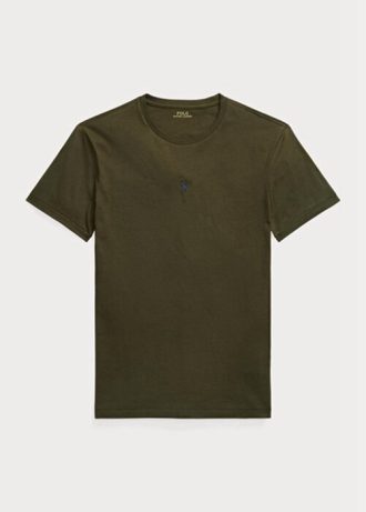 Olive Erkek Ralph Lauren Özel Slim Fit Yuvarlak Yaka Tişörtler