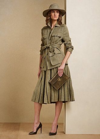 Olive Kadın Ralph Lauren Arnav Pileli Kırık-Twill Etekler