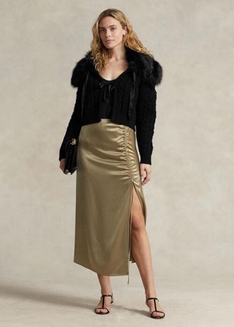 Olive Kadın Ralph Lauren Büzgülü Bağcık Detaylı Saten Etekler