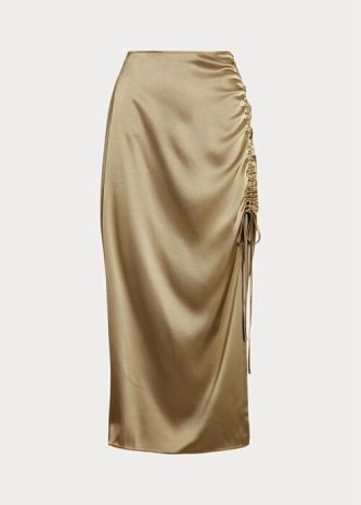 Olive Kadın Ralph Lauren Büzgülü Bağcık Detaylı Saten Etekler