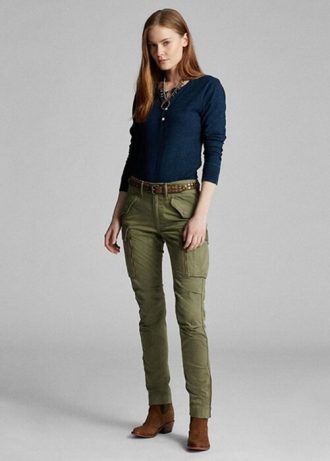 Olive Kadın Ralph Lauren Esnek Dar Kargo Pantolon