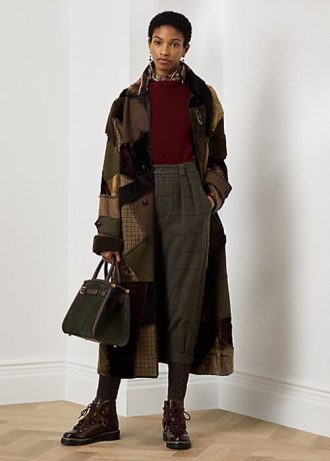 Olive Kadın Ralph Lauren Harmon Patchwork Shearling Montlar