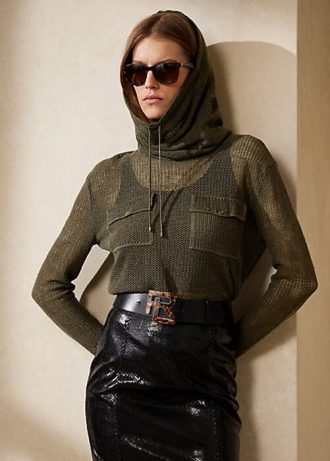 Olive Kadın Ralph Lauren Huni Yaka İpek-Keten Örgü Kazaklar