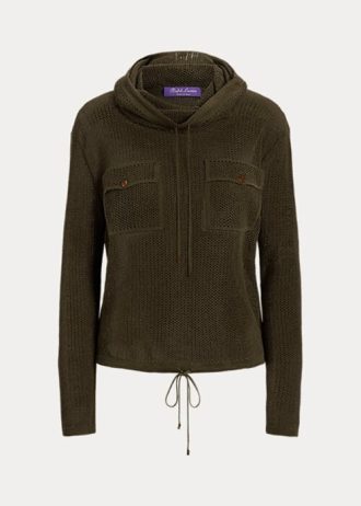 Olive Kadın Ralph Lauren Huni Yaka İpek-Keten Örgü Kazaklar