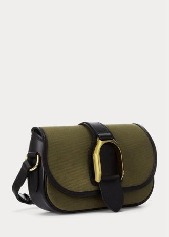 Olive Kadın Ralph Lauren Kanvas ve Dana Derisi Welington Omuz Çantaları