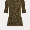 Olive Kadın Ralph Lauren Ocelot Baskılı Pamuklu Tekne Yaka Üstler Olive Kadın Ralph Lauren Ocelot Baskılı Pamuklu Tekne Yaka Üstler