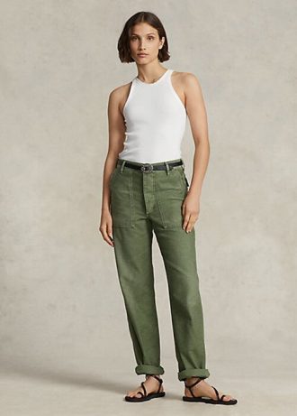 Olive Kadın Ralph Lauren Pamuklu Saten Pantolon