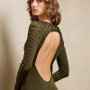 Olive Kadın Ralph Lauren İpek Uzun Kollu Abiye Elbise