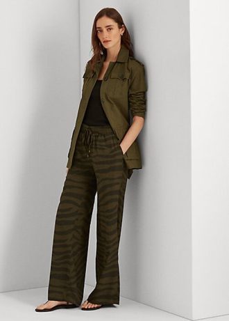 Olive Kadın Ralph Lauren Zebra Desenli Krep Geniş Paça Pantolon