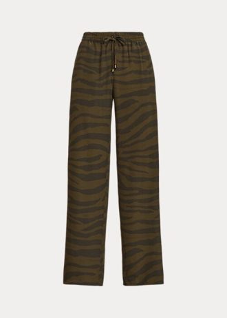 Olive Kadın Ralph Lauren Zebra Desenli Krep Geniş Paça Pantolon