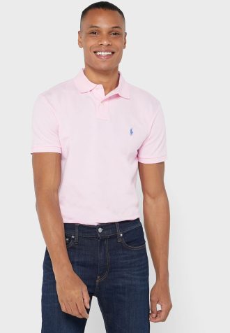 Pembe Erkek Ralph Lauren Essential Slim Fit Polo Gömlekler