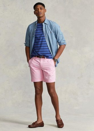 Pembe Erkek Ralph Lauren Stretch Düz Kesim Chino Şort
