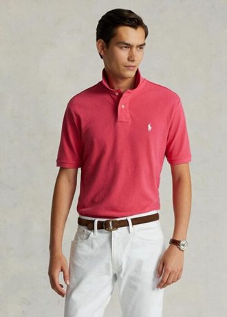 Pembe Erkek Ralph Lauren Özel Slim Fit File Polo Tişörtler